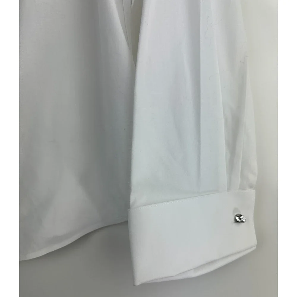 NWT Talbots Pleated Diamond Button Up Shirt LS Wrinkle Resistant White Size 14 - Picture 8 of 16